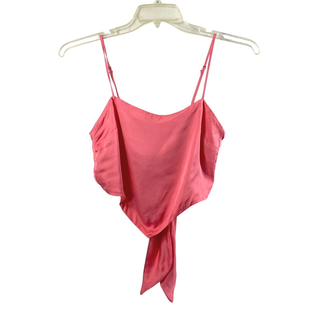 Gianni Bini Crop Top Women S Pink Handkerchief Hem Tie Back Summer Satin Feel